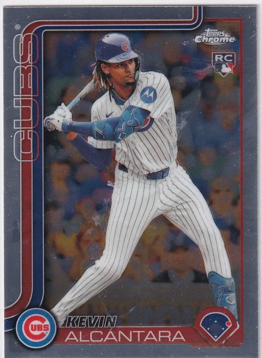 2025 Topps Chrome Baseball Kevin Alcántara trading card in batting stance image