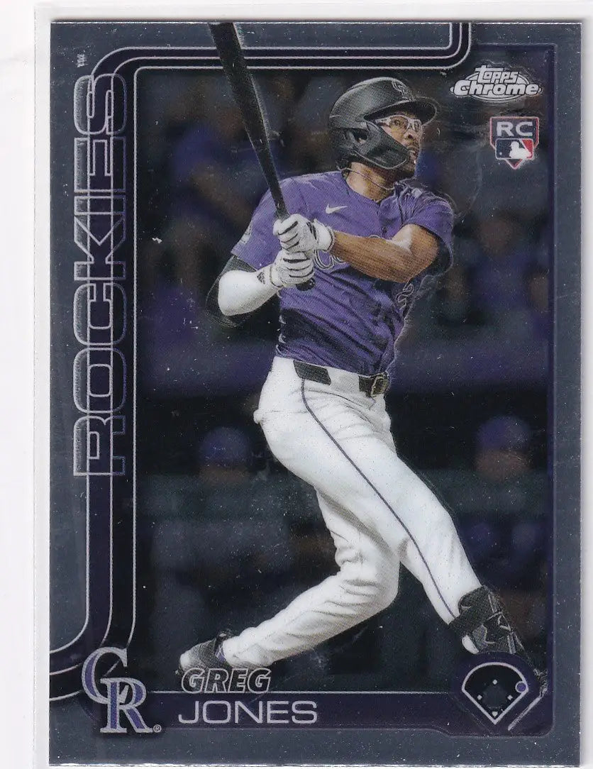 Greg Jones 2025 Topps Chrome Baseball card featuring Colorado Rockies player