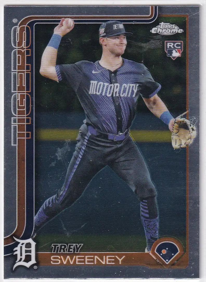 Trey Sweeney baseball card from 2025 Topps Chrome Baseball set featuring chrome baseball design