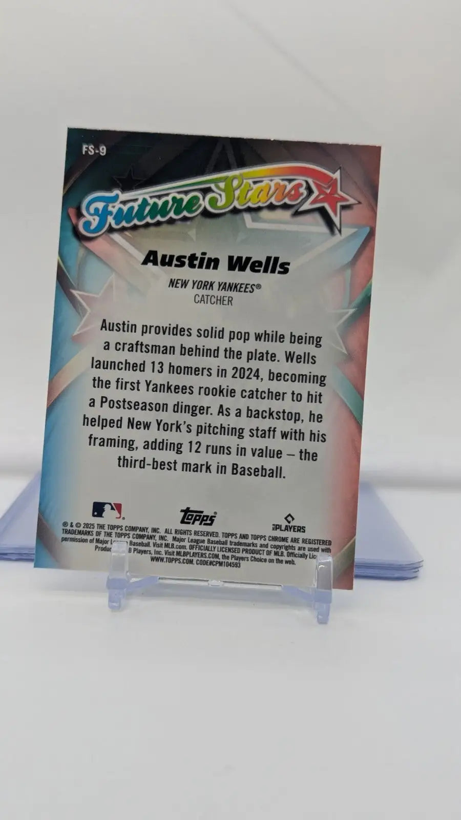 2025 Topps Chrome Baseball Austin Wells NY Yankees Future Stars (FS-9) - Baseball Card Single