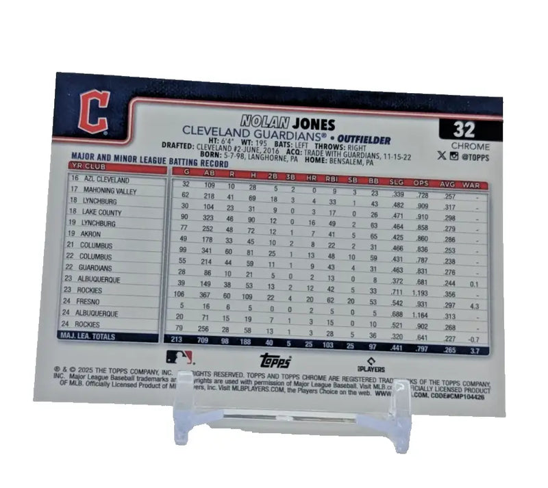 2025 Topps Chrome Baseball -Nolan Jones #32 Wayrave Refractor Cleveland Guardian - Baseball Card Single
