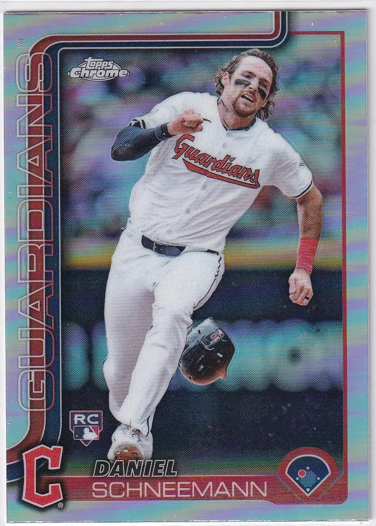 Topps Chrome Baseball refractor featuring Daniel Schneemann rookie card Cleveland Guardians