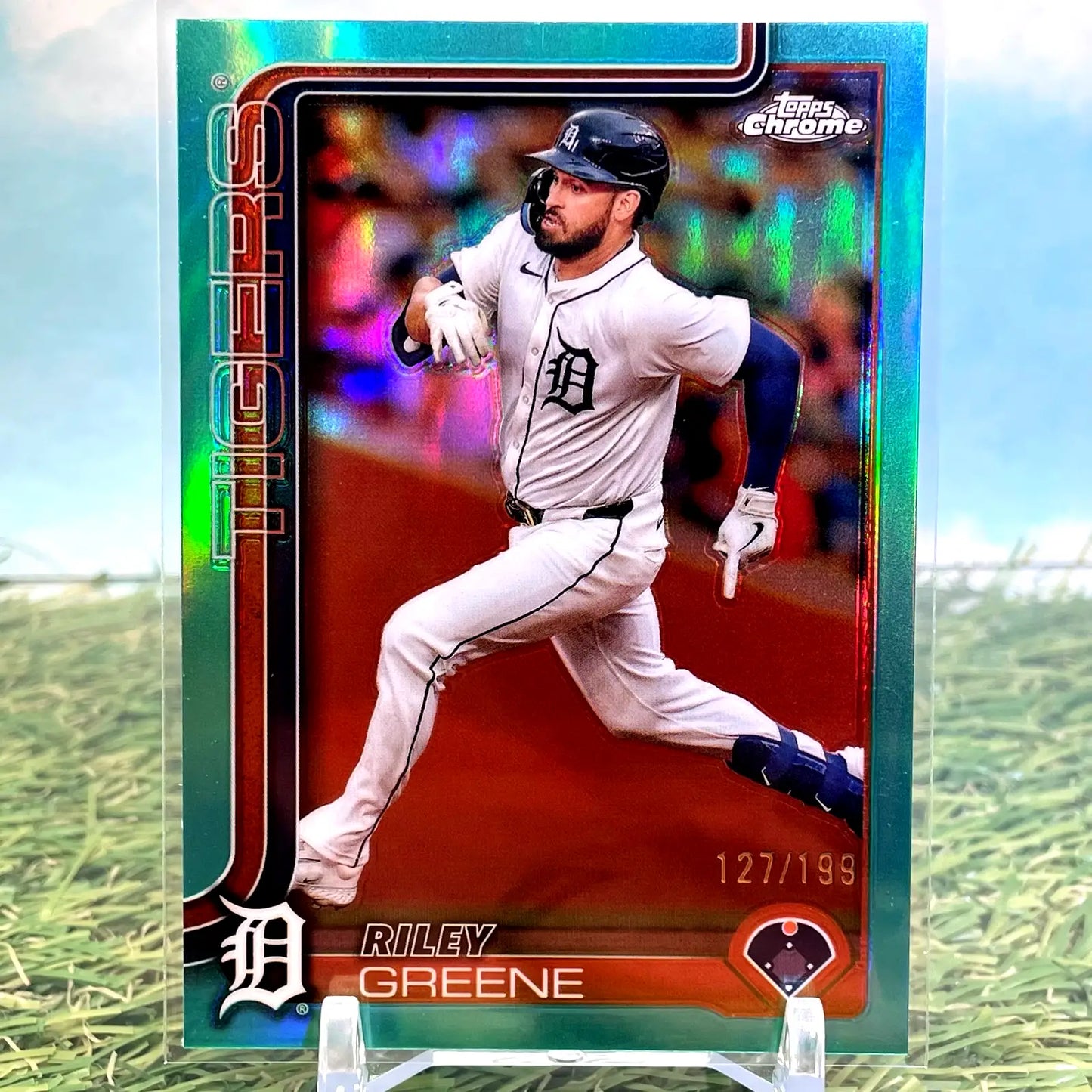 2025 Topps Chrome Baseball Riley Greene #34 Aqua Refractor /199 Detroit Tigers - Baseball Card Single