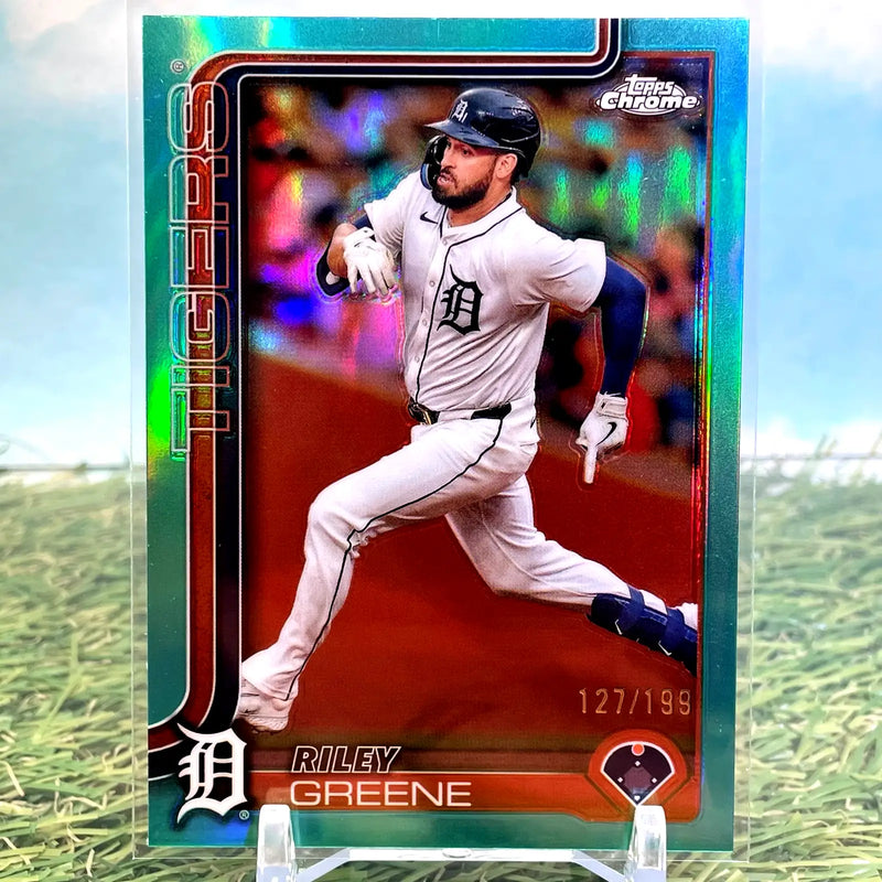 2025 Topps Chrome Baseball Riley Greene #34 Aqua Refractor /199 Detroit Tigers - Baseball Card Single