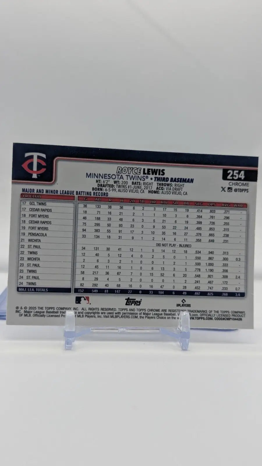 2025 Topps Chrome Baseball Royce Lewis #254 Prism Refractor Minnesota Twins - Baseball Card Single