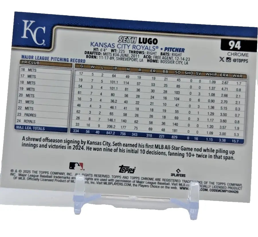2025 Topps Chrome Baseball -Seth Lugo #94 Sepia Refractor Kansas City Royals - Baseball Card Single