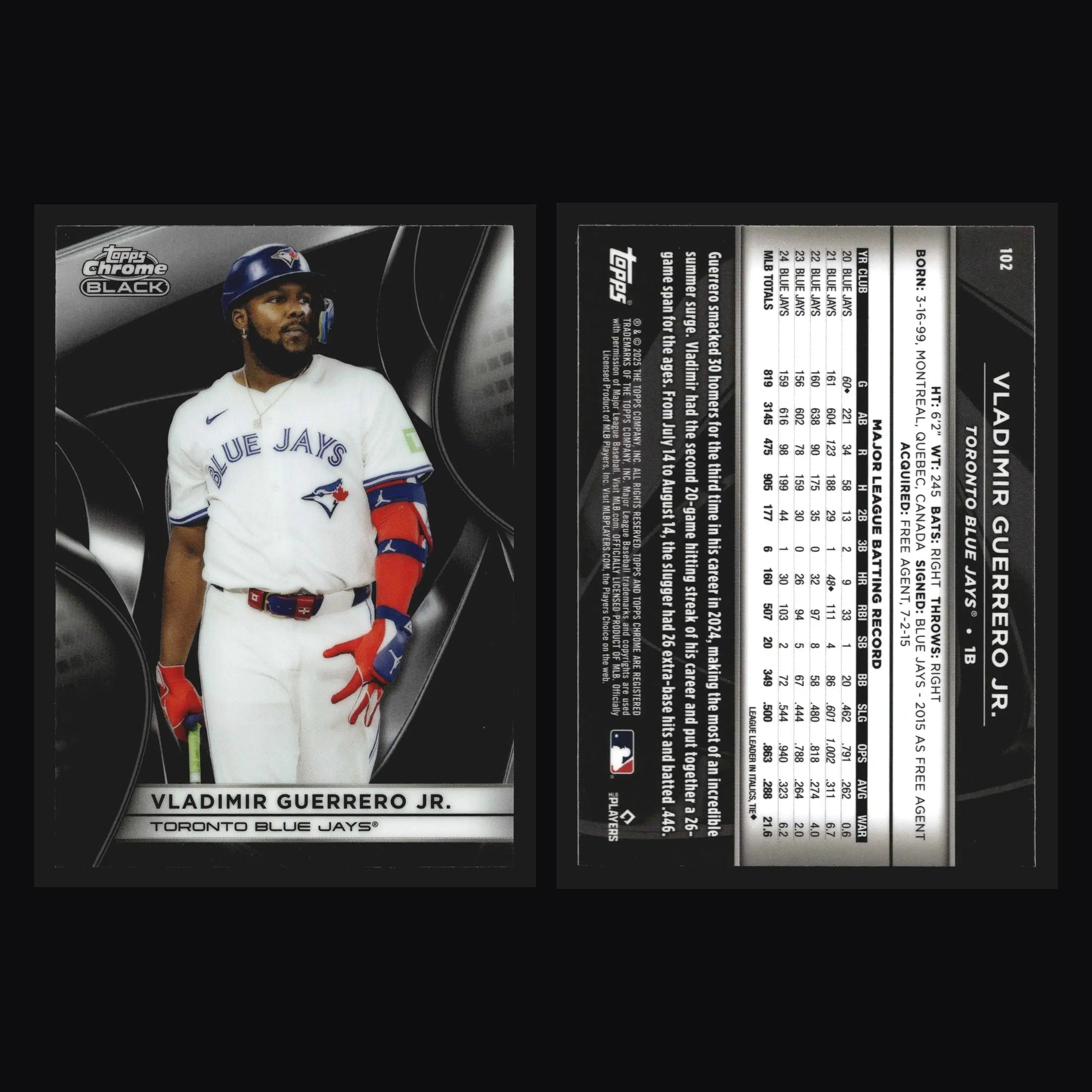 2025 Topps Chrome Black #102 Vladimir Guerrero Jr Toronto Blue Jays