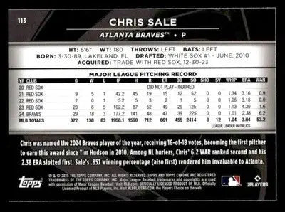 2025 Topps Chrome Black #113 Chris Sale - Baseball Card Single