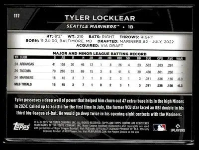 2025 Topps Chrome Black #117 Tyler Locklear - Baseball Card Single