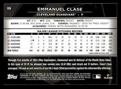 2025 Topps Chrome Black #119 Emmanuel Clase - Baseball Card Single