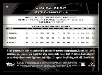 2025 Topps Chrome Black #17 George Kirby - Baseball Card Single