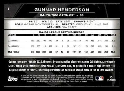 2025 Topps Chrome Black #3 Gunnar Henderson - Baseball Card Single