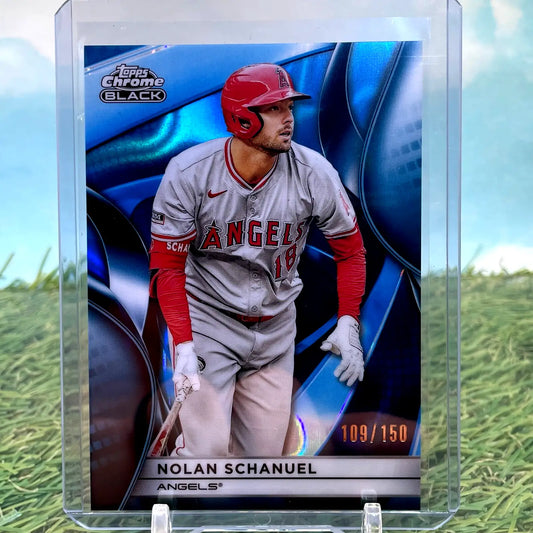 2025 Topps Chrome Black # 61 Nolan Schanuel Blue Refractor /150 Angels - Baseball Card Single