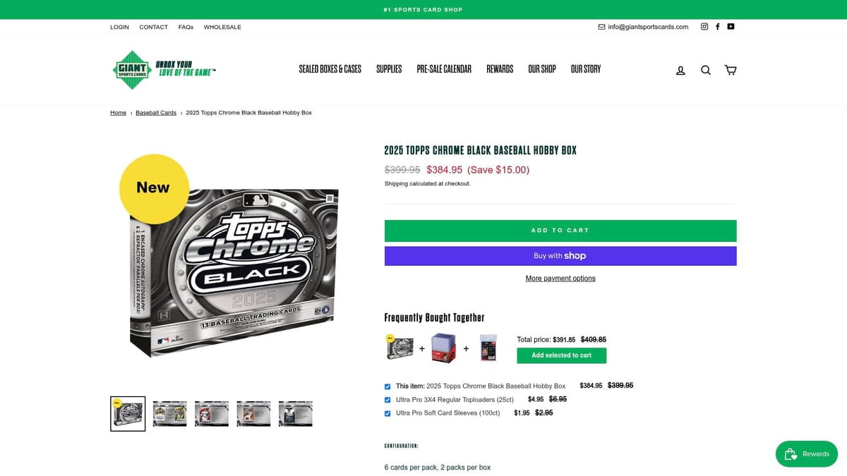 2025 Topps Chrome Black Baseball Hobby Box in Sleek Packaging
