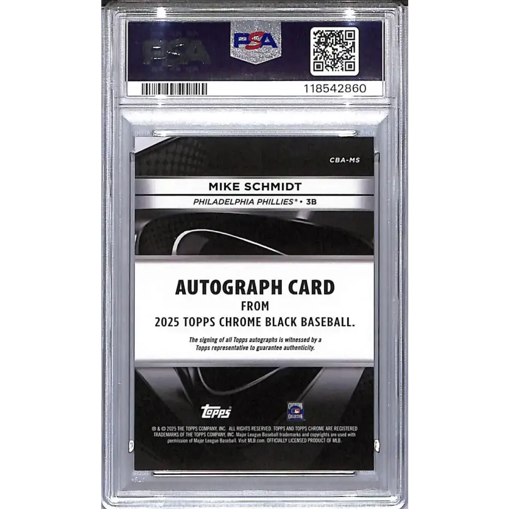 2025 Topps Chrome Black #CBA-MS Mike Schmidt PSA 9 MINT Auto Philadelphia Phillies - Baseball Card Single
