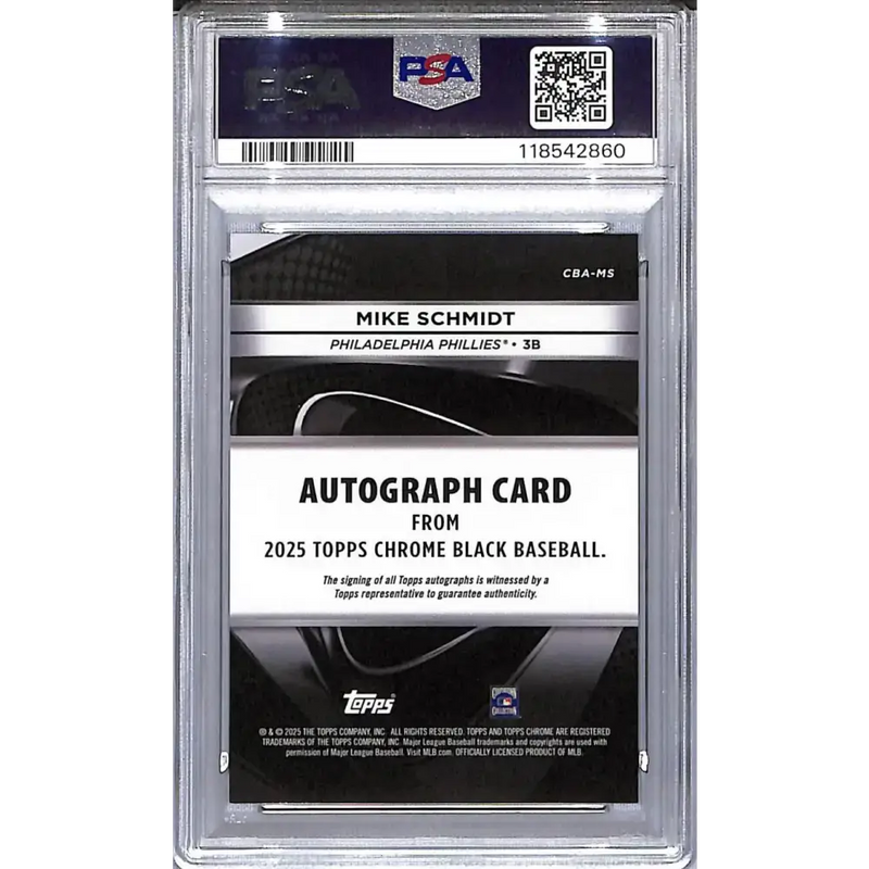 2025 Topps Chrome Black #CBA-MS Mike Schmidt PSA 9 MINT Auto Philadelphia Phillies - Baseball Card Single