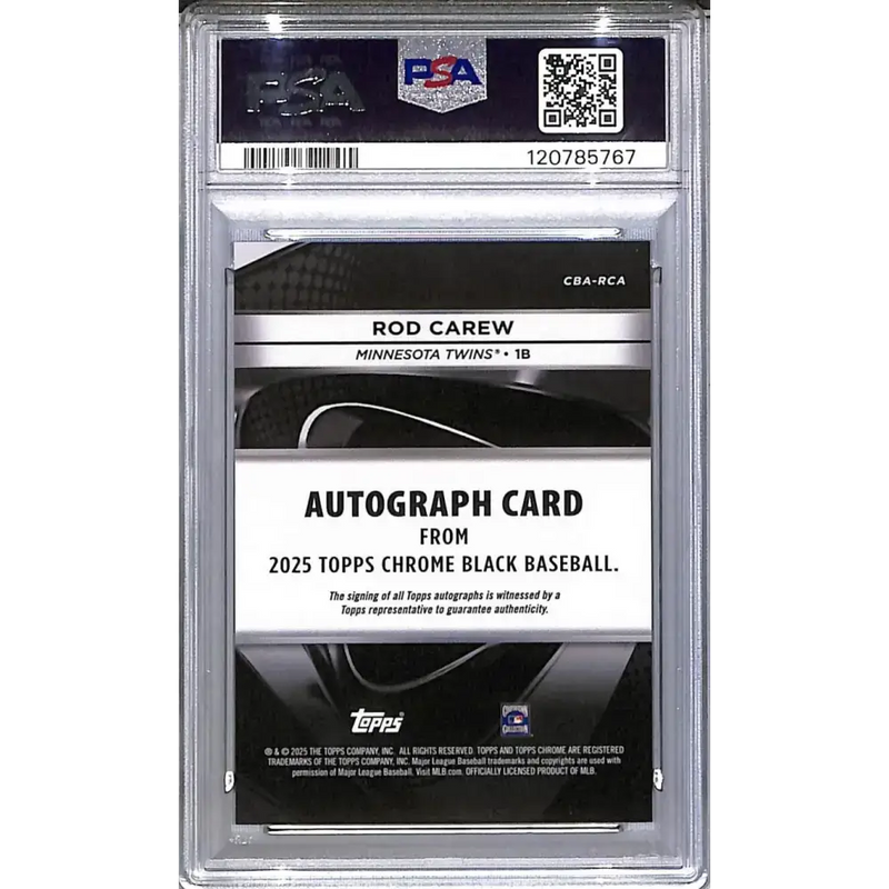 2025 Topps Chrome Black #CBA-RCA Rod Carew PSA 10 GEM MINT Auto Minnesota Twins - Baseball Card Single