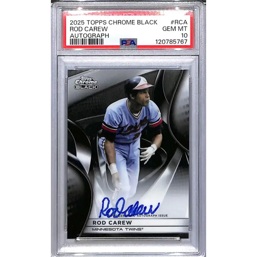 2025 Topps Chrome Black #CBA-RCA Rod Carew PSA 10 GEM MINT Auto Minnesota Twins - Baseball Card Single