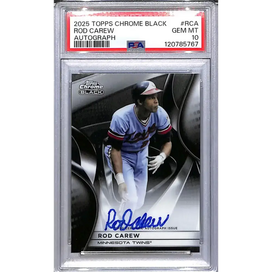 2025 Topps Chrome Black #CBA-RCA Rod Carew PSA 10 GEM MINT Auto Minnesota Twins - Baseball Card Single