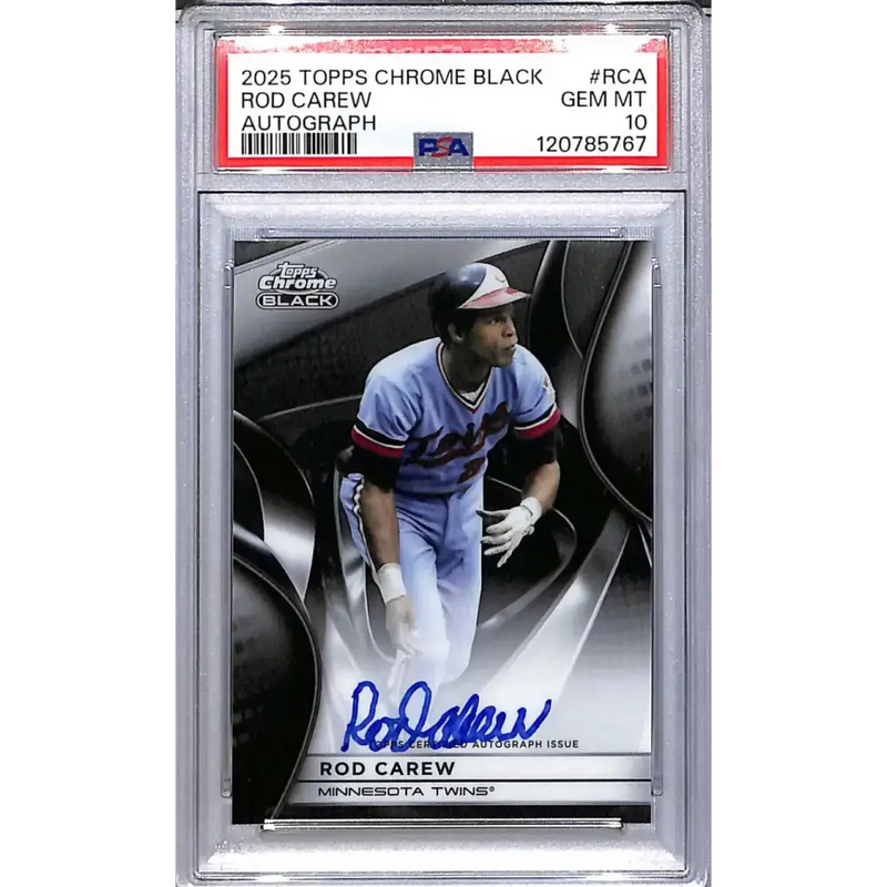 2025 Topps Chrome Black #CBA-RCA Rod Carew PSA 10 GEM MINT Auto Minnesota Twins - Baseball Card Single