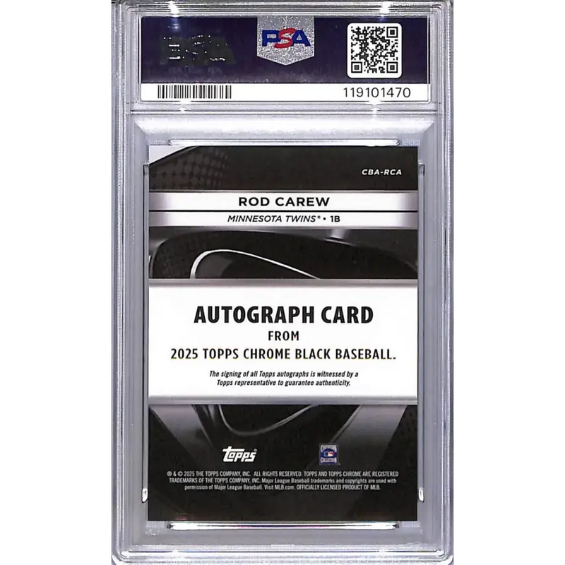 2025 Topps Chrome Black #CBA-RCA Rod Carew PSA 9 MINT Auto Minnesota Twins - Baseball Card Single