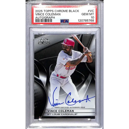 2025 Topps Chrome Black #CBA-VC Vince Coleman PSA 10 GEM MINT Auto St. Louis Cardinals - Baseball Card Single