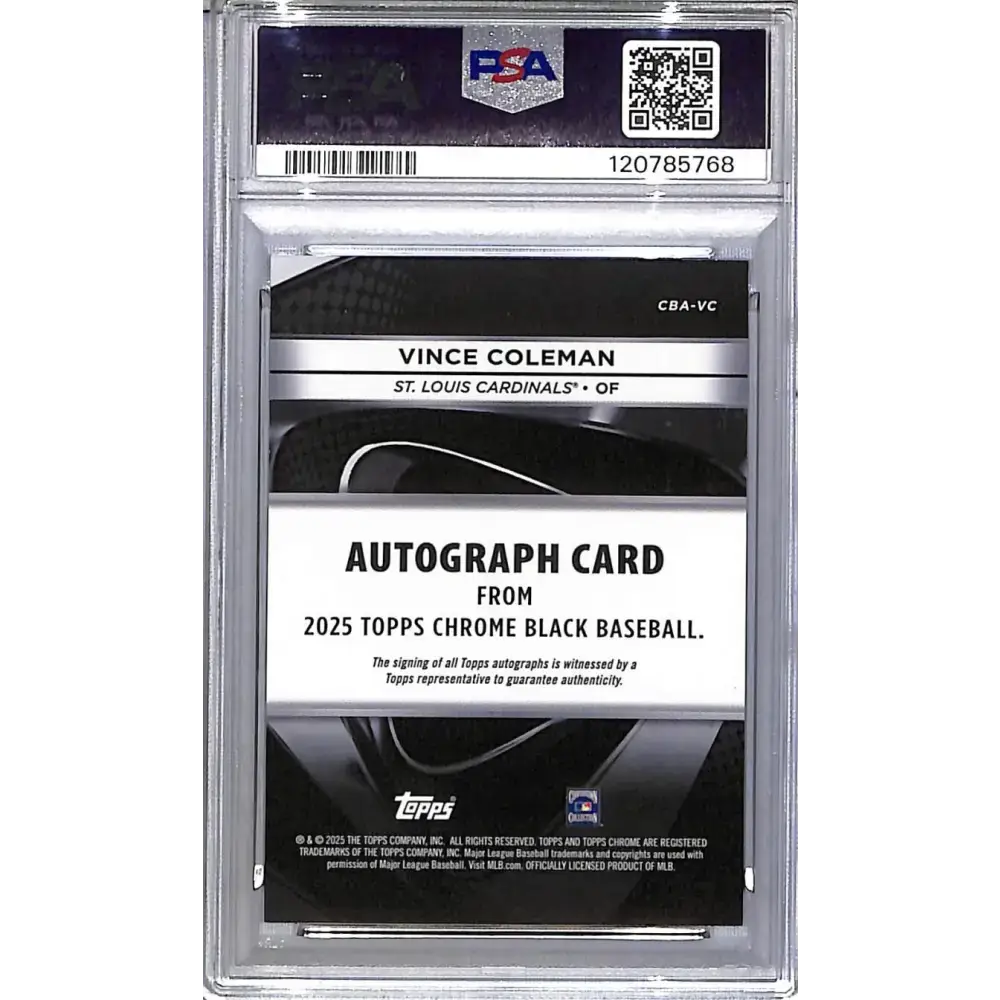 2025 Topps Chrome Black #CBA-VC Vince Coleman PSA 10 GEM MINT Auto St. Louis Cardinals - Baseball Card Single