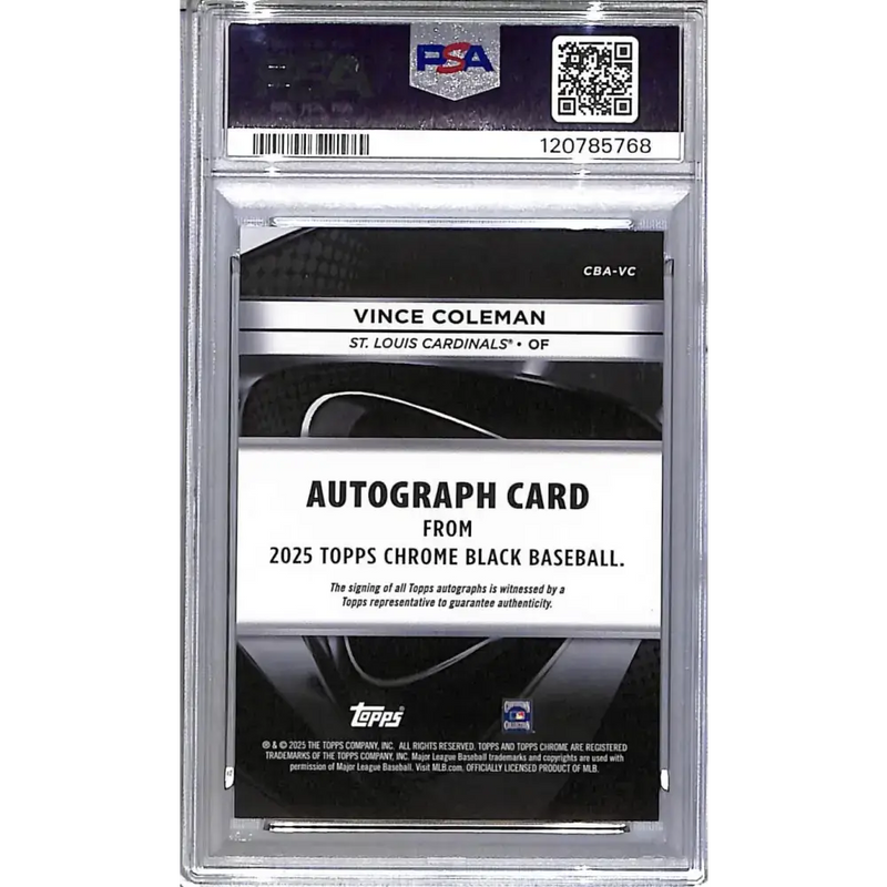 2025 Topps Chrome Black #CBA-VC Vince Coleman PSA 10 GEM MINT Auto St. Louis Cardinals - Baseball Card Single