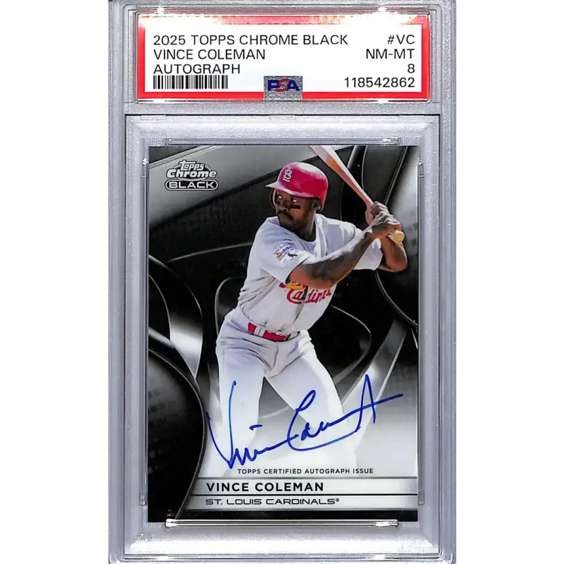 2025 Topps Chrome Black #CBA-VC Vince Coleman PSA 8 NM-MT Auto St. Louis Cardinals - Baseball Card Single