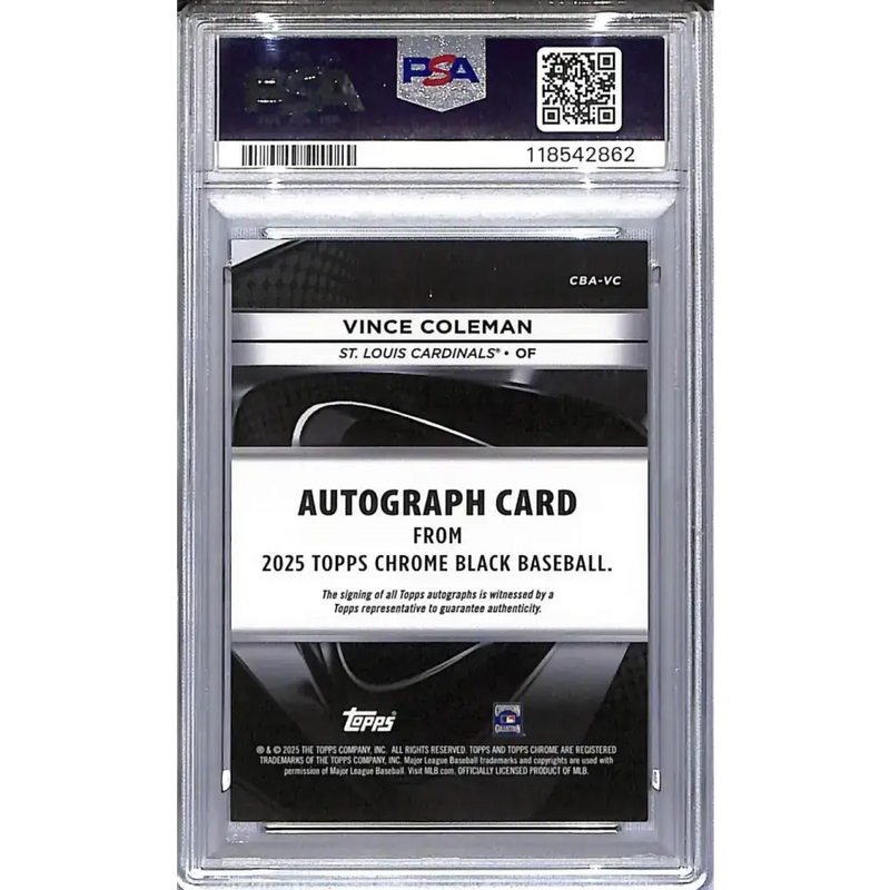 2025 Topps Chrome Black #CBA-VC Vince Coleman PSA 8 NM-MT Auto St. Louis Cardinals - Baseball Card Single