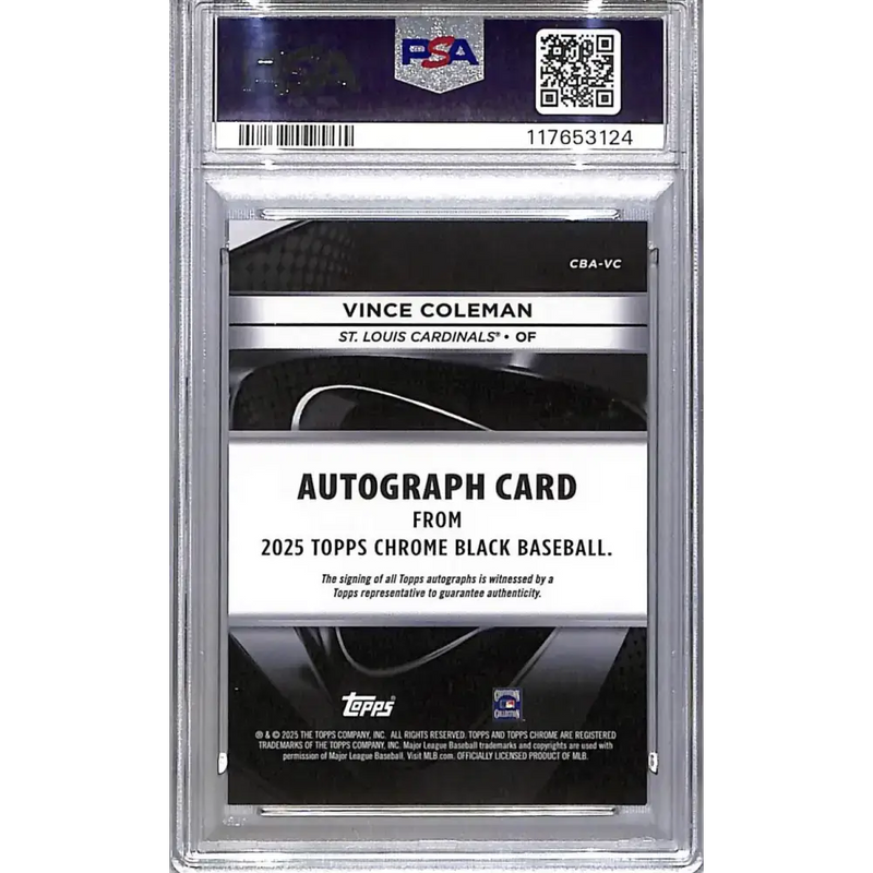 2025 Topps Chrome Black #CBA-VC Vince Coleman PSA 9 MINT Auto St. Louis Cardinals - Baseball Card Single