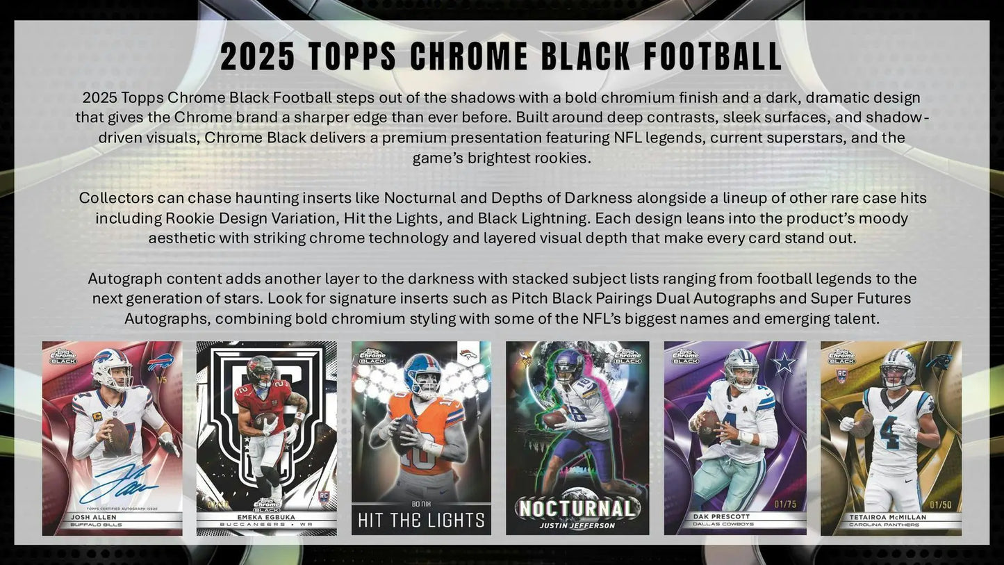 2025 Topps Chrome Black Football Hobby Box | Columbia Sports Cards - Sports Card Hobby Boxes