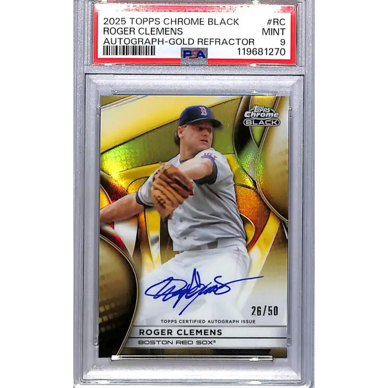 2025 Topps Chrome Black Gold #CBA-RC Roger Clemens PSA 9 MINT Auto 26/50 Boston Red Sox - Baseball Card Single