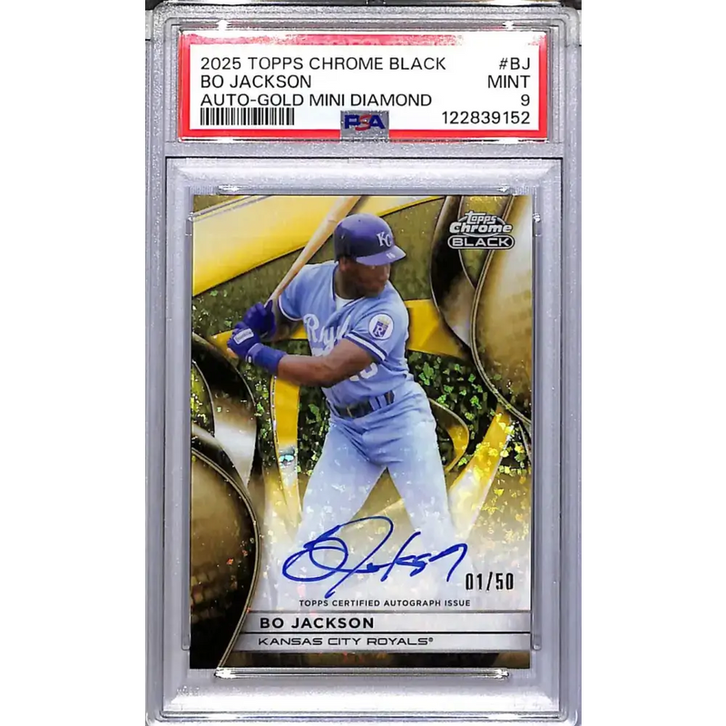2025 Topps Chrome Black Gold Mini Diamond #CBA-BJ Bo Jackson PSA 9 MINT Auto 1/50 Kansas City Royals - Baseball Card
