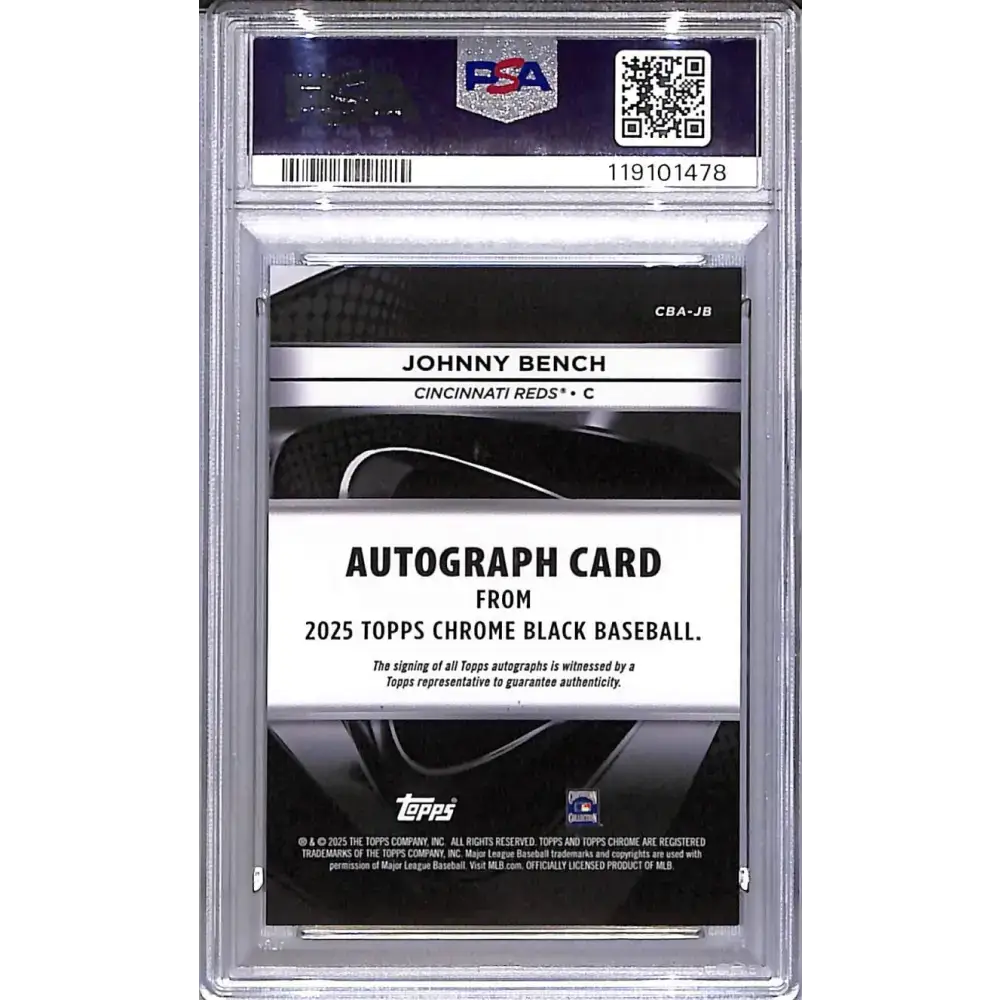 2025 Topps Chrome Black Gold Mini Diamond #CBA-JB Johnny Bench PSA 9 MINT Auto 07/50 Cincinnati Reds - Baseball Card