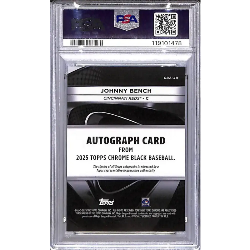 2025 Topps Chrome Black Gold Mini Diamond #CBA-JB Johnny Bench PSA 9 MINT Auto 07/50 Cincinnati Reds - Baseball Card