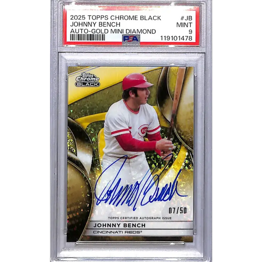 2025 Topps Chrome Black Gold Mini Diamond #CBA-JB Johnny Bench PSA 9 MINT Auto 07/50 Cincinnati Reds - Baseball Card