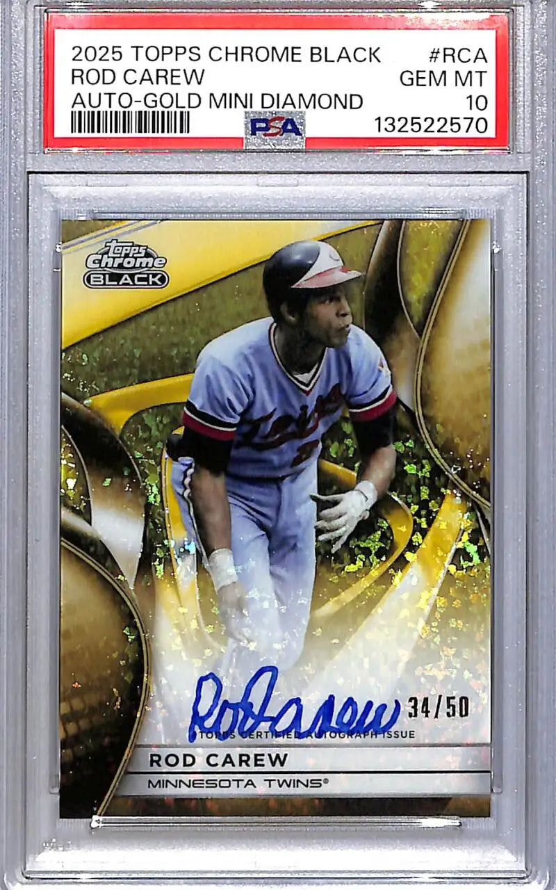 2025 Topps Chrome Black Gold Mini Diamond #CBA-RCA Rod Carew PSA 10 GEM MINT Auto 34/50 Minnesota Twins - Baseball Card