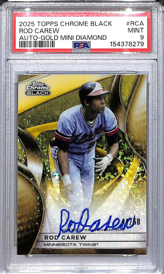 2025 Topps Chrome Black Gold Mini Diamond #CBA-RCA Rod Carew PSA 9 MINT Auto 41/50 Minnesota Twins - Baseball Card