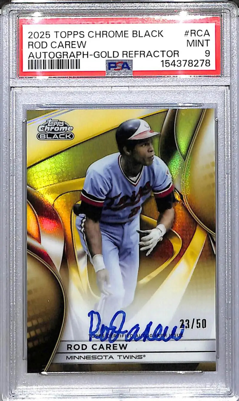 2025 Topps Chrome Black Gold Mini Diamond #CBA-RCA Rod Carew PSA 9 MINT Auto 23/50 Minnesota Twins - Baseball Card