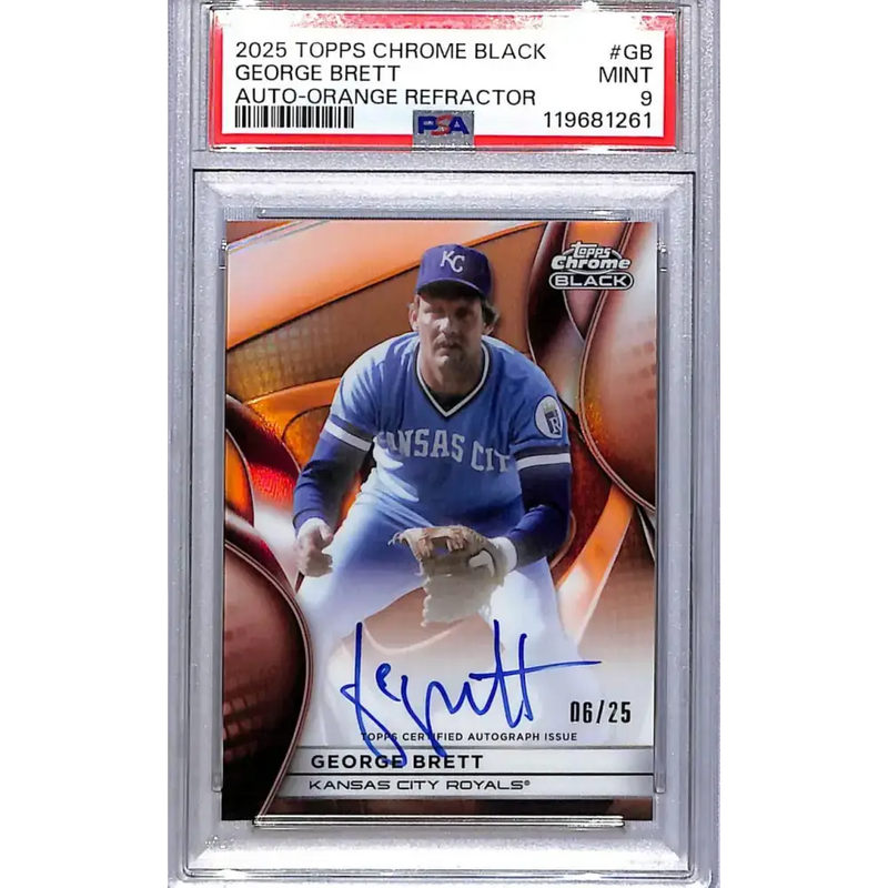 2025 Topps Chrome Black Orange #CBA-GB George Brett PSA 9 MINT Auto 6/25 Kansas City Royals - Baseball Card Single