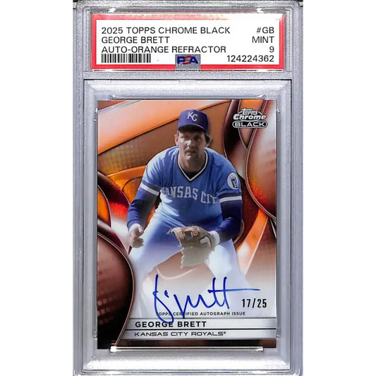 2025 Topps Chrome Black Orange #CBA-GB George Brett PSA 9 MINT Auto 17/25 Kansas City Royals - Baseball Card Single