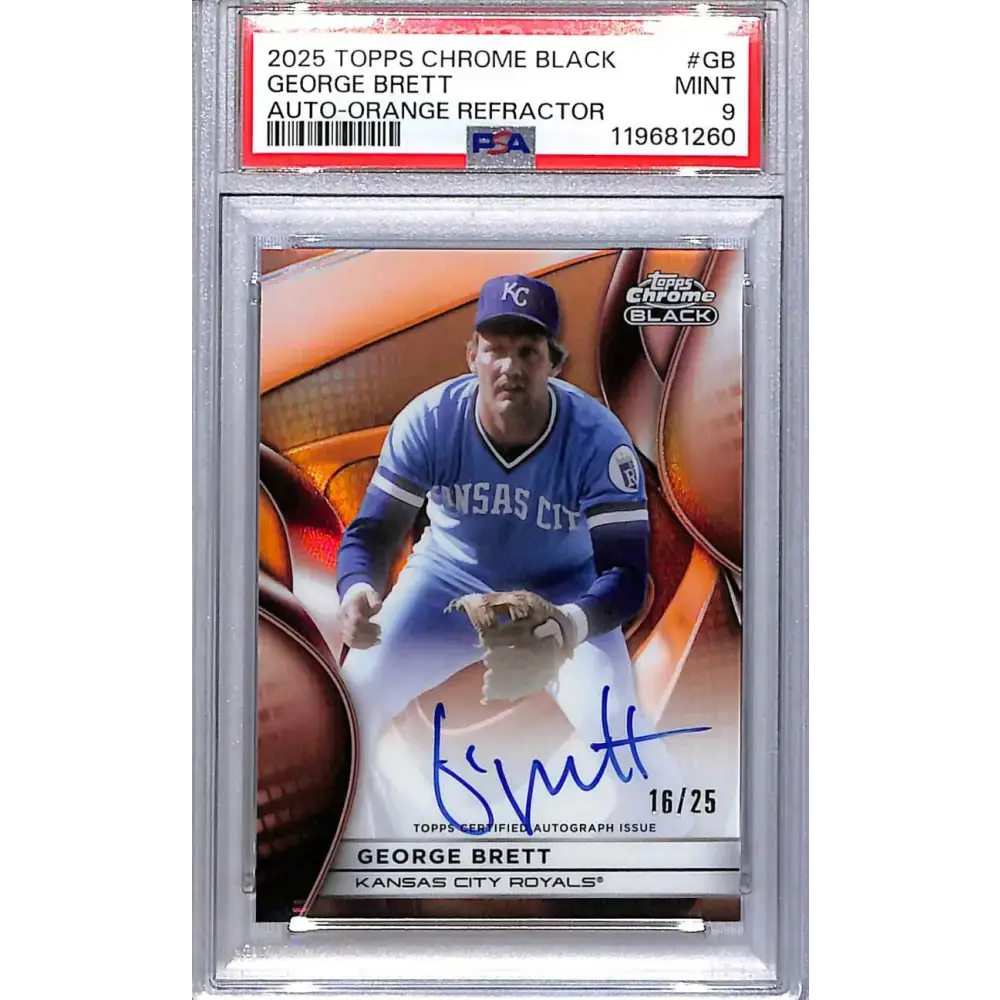 2025 Topps Chrome Black Orange #CBA-GB George Brett PSA 9 MINT Auto 16/25 Kansas City Royals - Baseball Card Single
