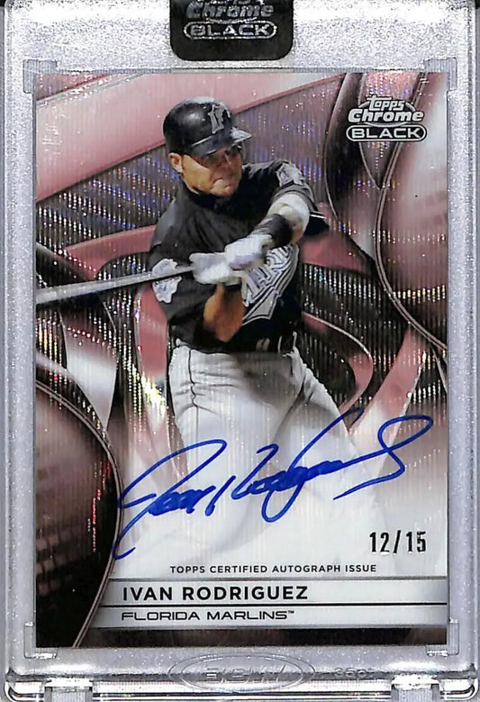 2025 Topps Chrome Black Rose Gold Wave #CBA-IR Ivan Rodriguez NM-MT Auto 12/15 Florida Marlins - Baseball Card Single