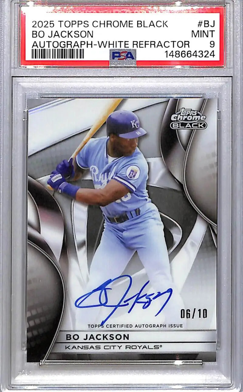 2025 Topps Chrome Black White #CBA-BJ Bo Jackson PSA 9 MINT Auto 6/10 Kansas City Royals - Baseball Card Single
