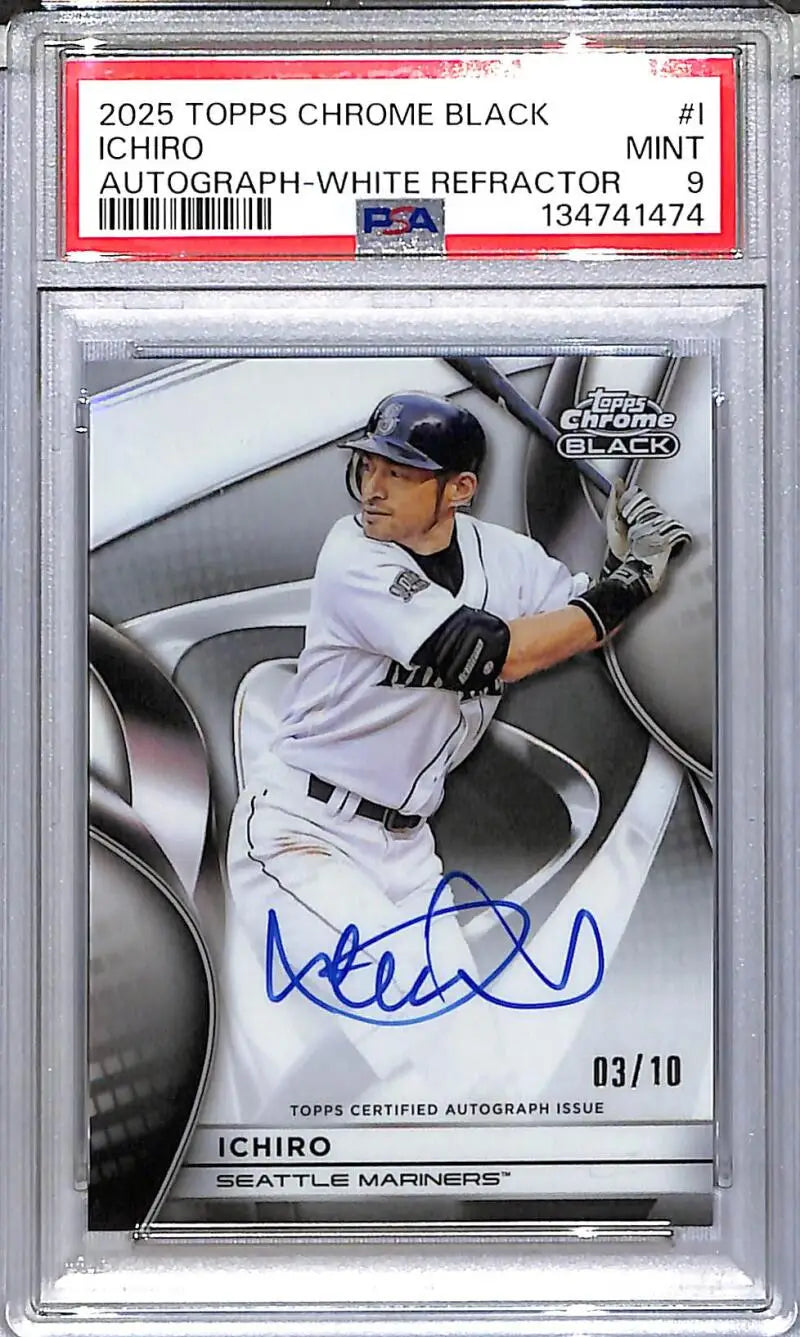 2025 Topps Chrome Black White #CBA-I Ichiro PSA 9 MINT Auto 3/10 Seattle Mariners - Baseball Card Single