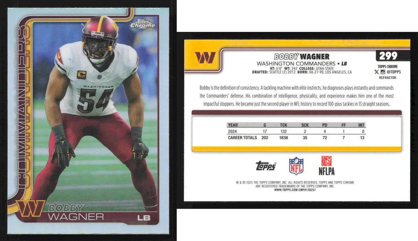 2025 Topps Chrome BOBBY WAGNER #299 Refractor Washington Commanders - Football Card Single