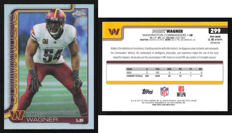 2025 Topps Chrome BOBBY WAGNER #299 Refractor Washington Commanders - Football Card Single