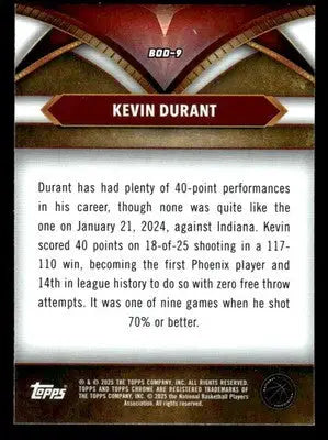 2025 Topps Chrome #BOD-9 Kevin Durant Ball of Duty - Basketball Card Single