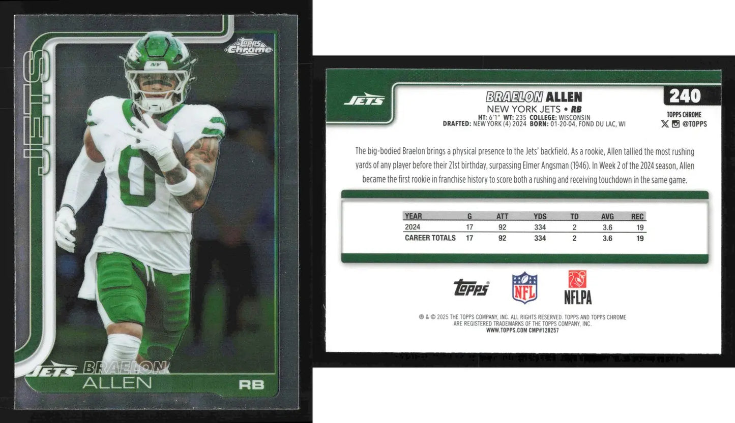2025 Topps Chrome BRAELON ALLEN #240 New York Jets RC - Football Card Single